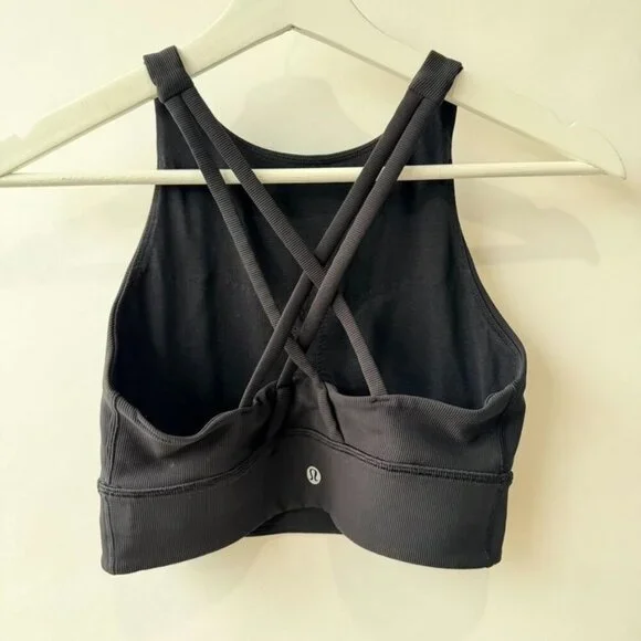 Lululemon Energy Bra High Neck Long Line Rib Black Women’s Size 6 J207 - Picture 3 of 5